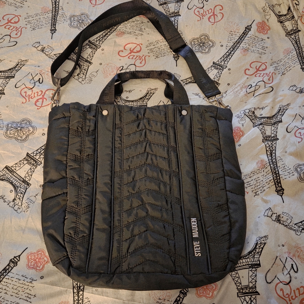Steve Madden Quilted Puffer Black Tote Bag